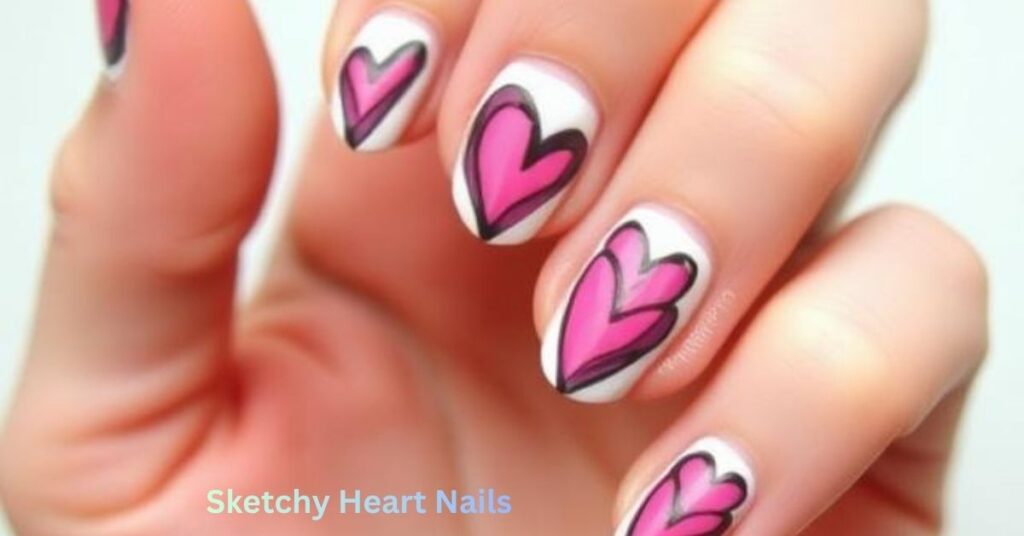 Sketchy Heart Nails
