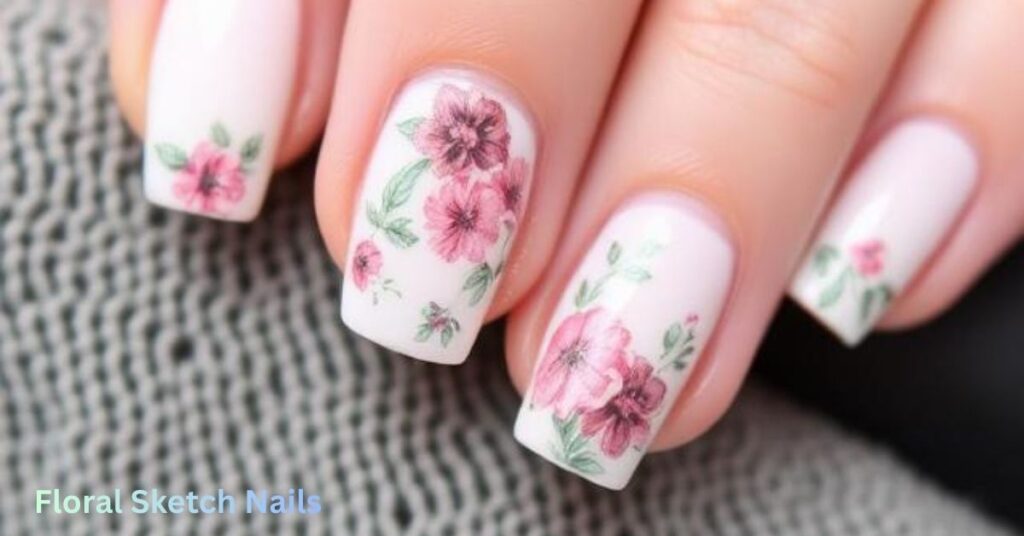 Floral Sketch Nails