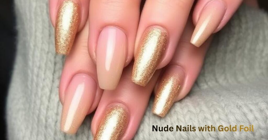 Nude Nails with Gold Foil