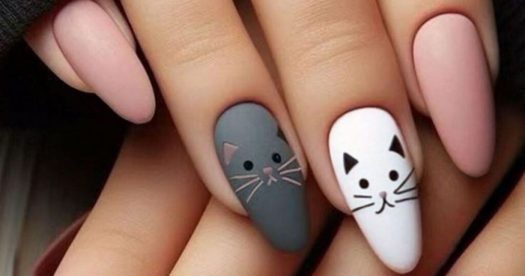 Black Cat Almond Nails