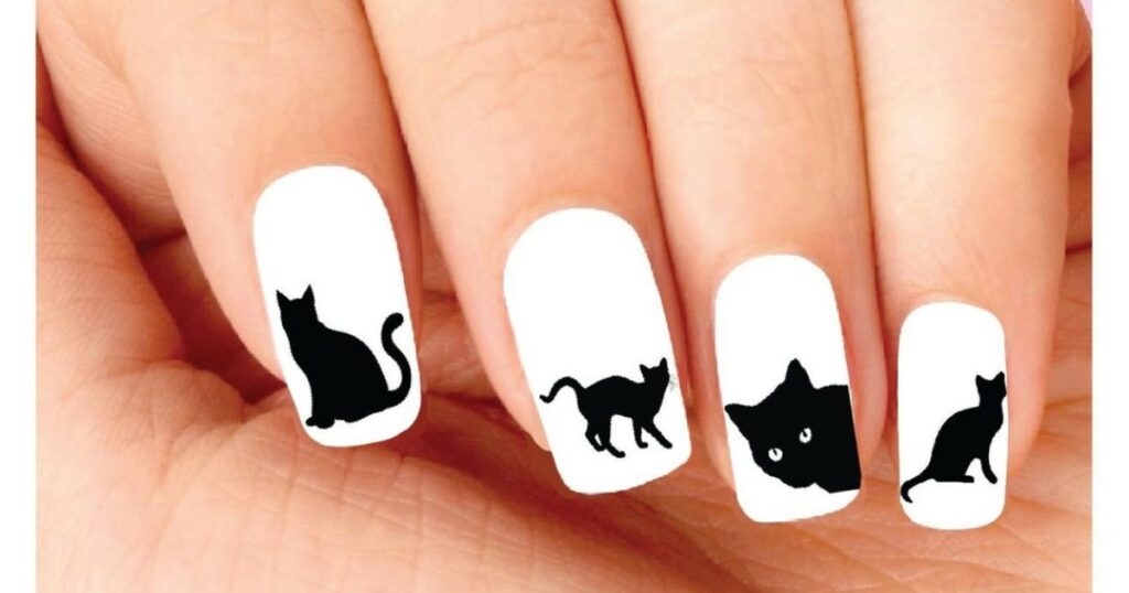 Black Cat Silhouette Nails