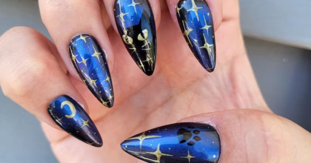 Black Cat and Moon Nails