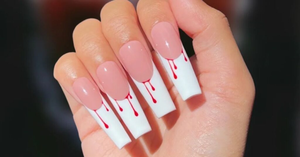 Black French Tips with Blood Edges