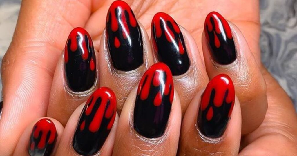 Black & Red Drip Nails