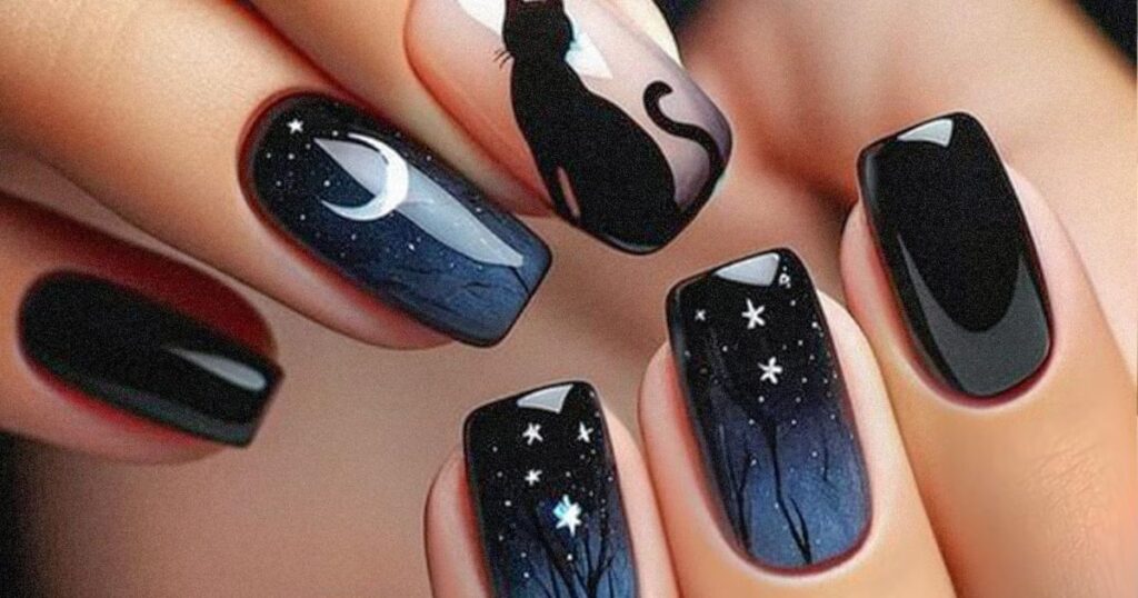 Classic Black Cat Silhouette Nails