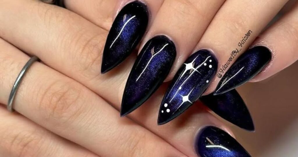 Dark Glitter Galaxy Nails
