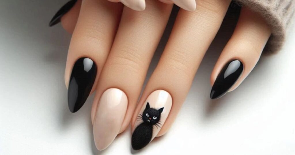 Matte Black Cat Nails