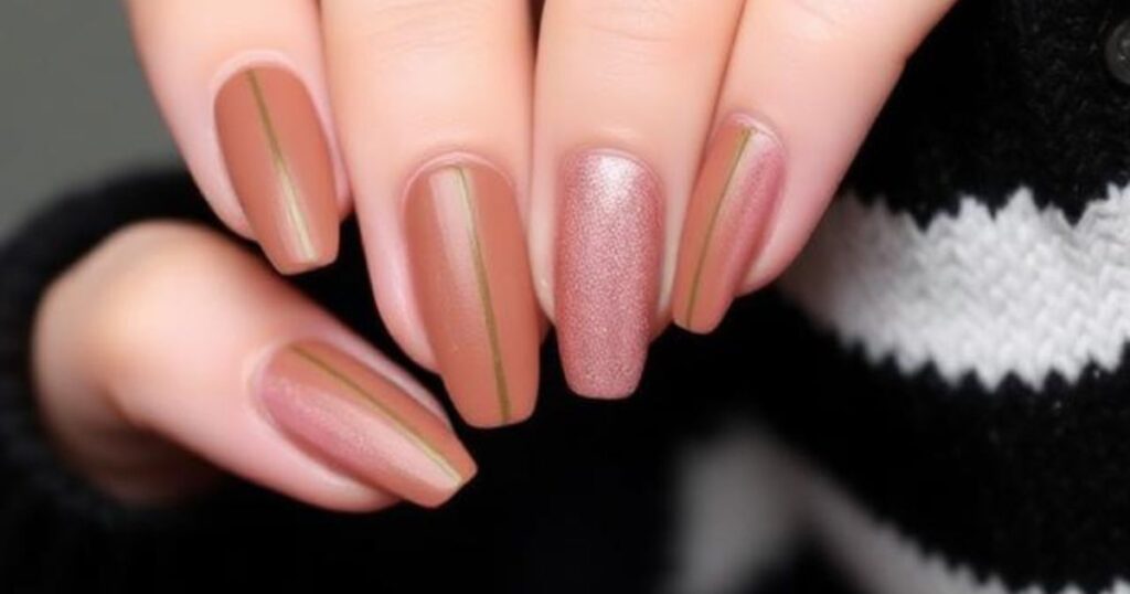 Matte Freddy Sweater Stripes Nails with Nude Contrast