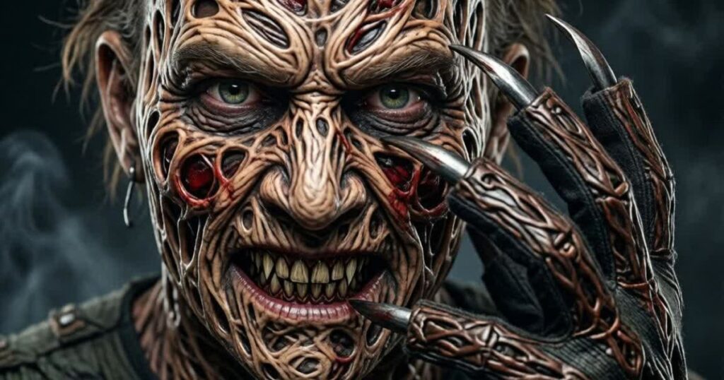 Realistic Freddy Krueger Face and Glove Art: A Terrifying Creation