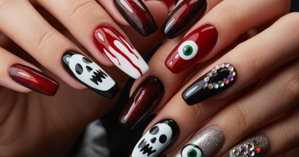 Halloween Glam Coffins with Crystals and Ghostface Accents