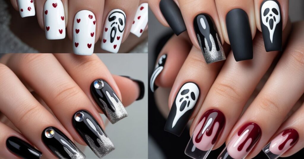 Matte Black Squares with Blood Red Drips and Classic Ghostface