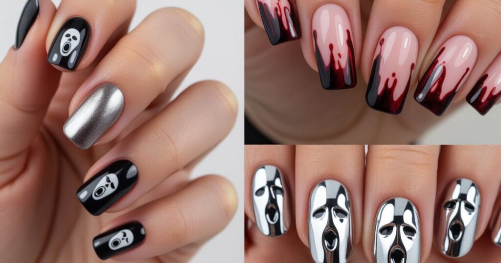 Metallic Silver and Bloody Red Almond Tips