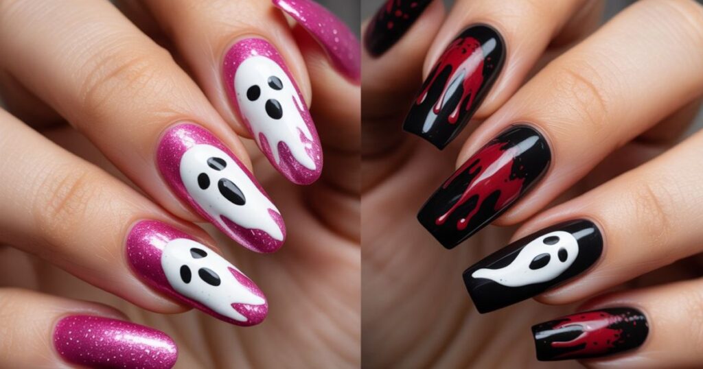 Pink Glitter Ghostface Stiletto Nails