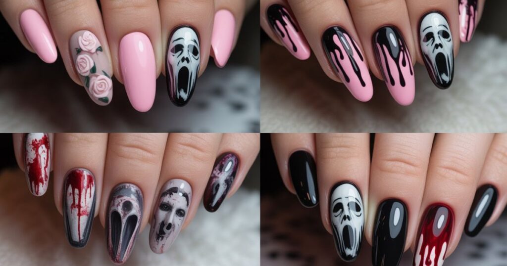 Pink Roses and Ghostface Stiletto Nails