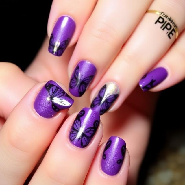 Purple Butterfly Nail Art