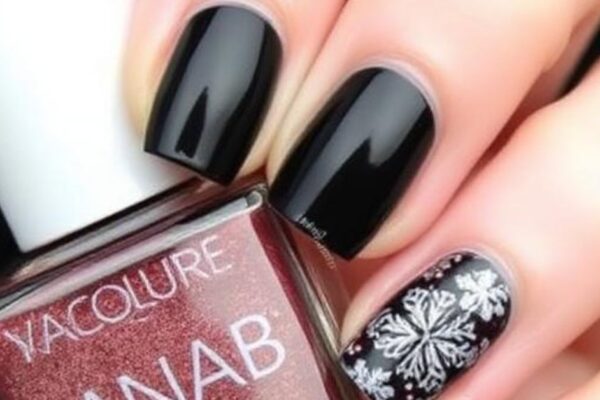 Dark Winter Nails With A Dash of Festive Spirit