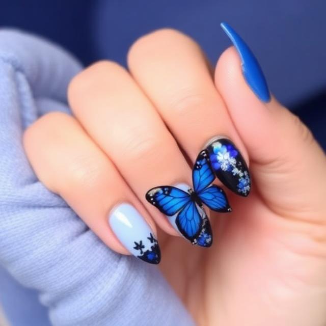 Blue Butterfly Nails